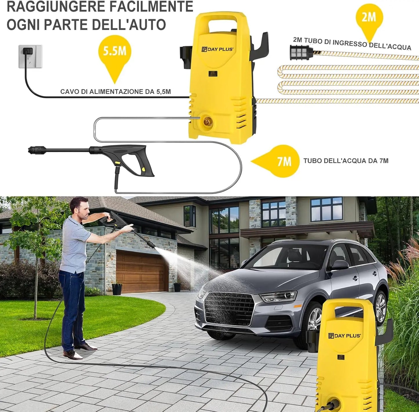 DayPlus Electric High Pressure Washer with Adjustable Lance