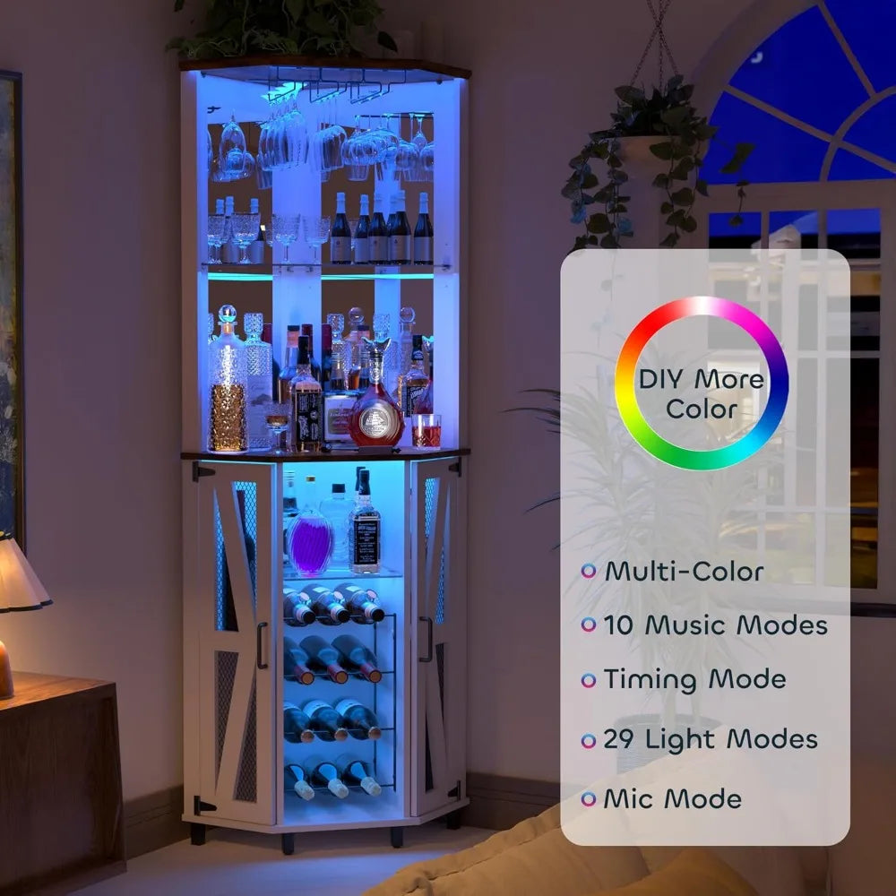 ZHUOTING Corner Bar Cabinet LED Light Mirror Antique