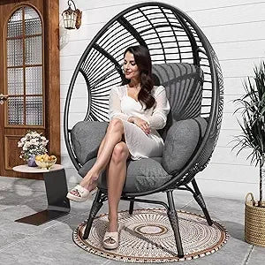 Outdoor Egg Chair Wicker Basket Lounger with Cushion