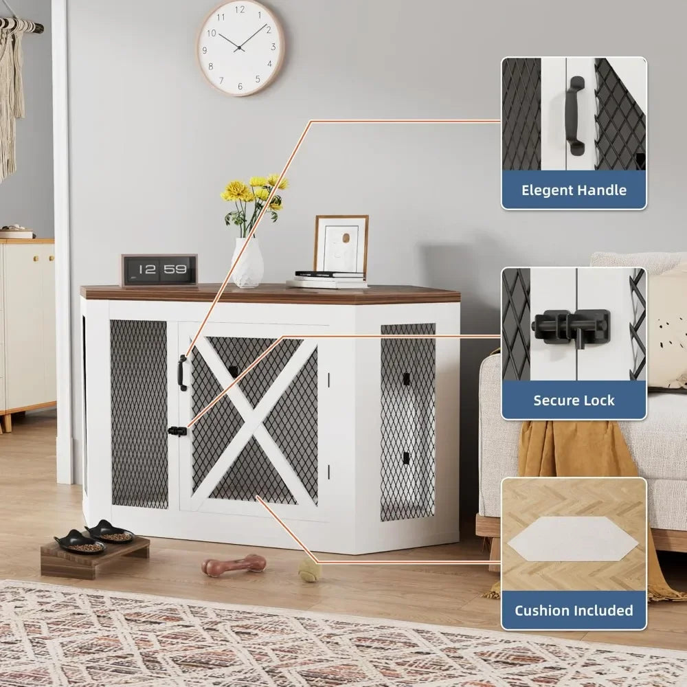 Guangbai Corner Dog Crate End Table With Mesh Kennel