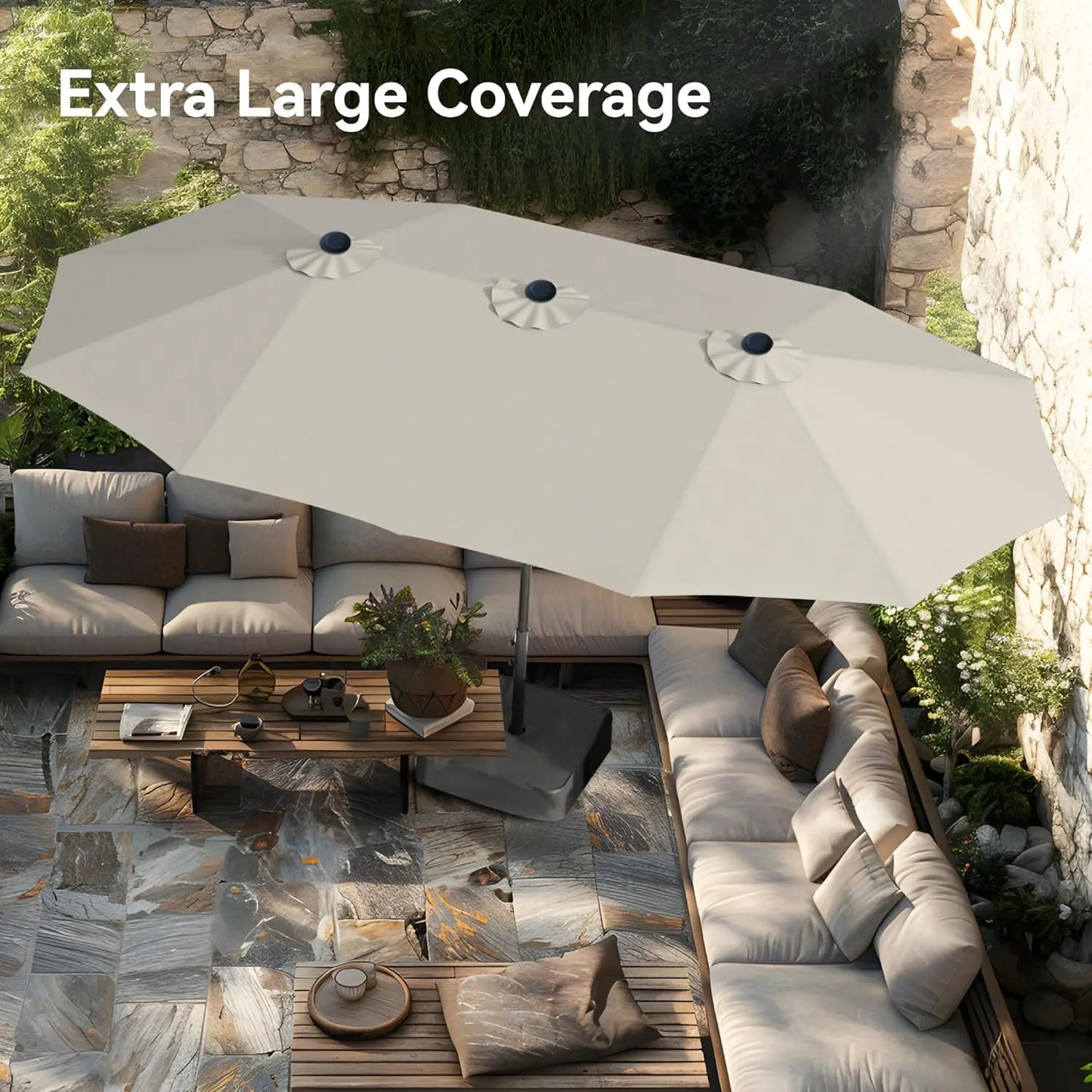 XMSJ Outdoor Market Rectangle Umbrella With Stand Base