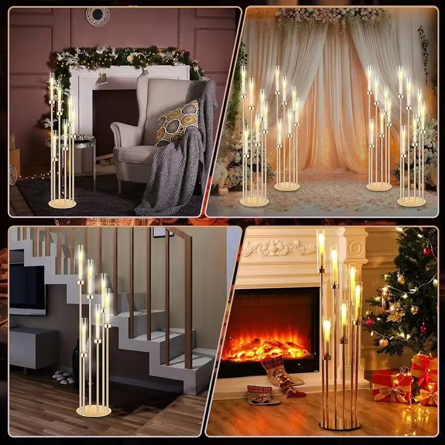 Metal Floor Candlestick Holder With LED Candles For Events