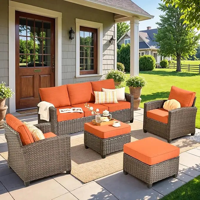 Patio Furniture Set 5 Pieces Outdoor Wicker Rattan Sofa