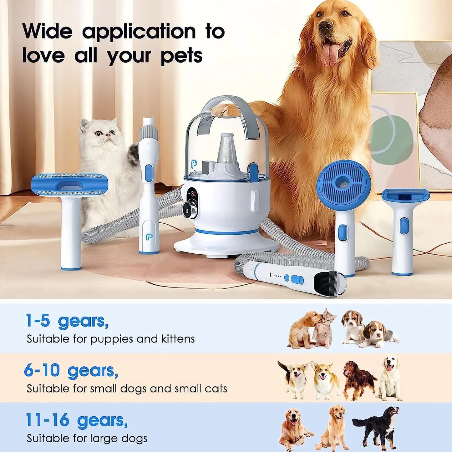 HiMISSH 5 In 1 Pet Vacuum Grooming Kit Self Cleaning