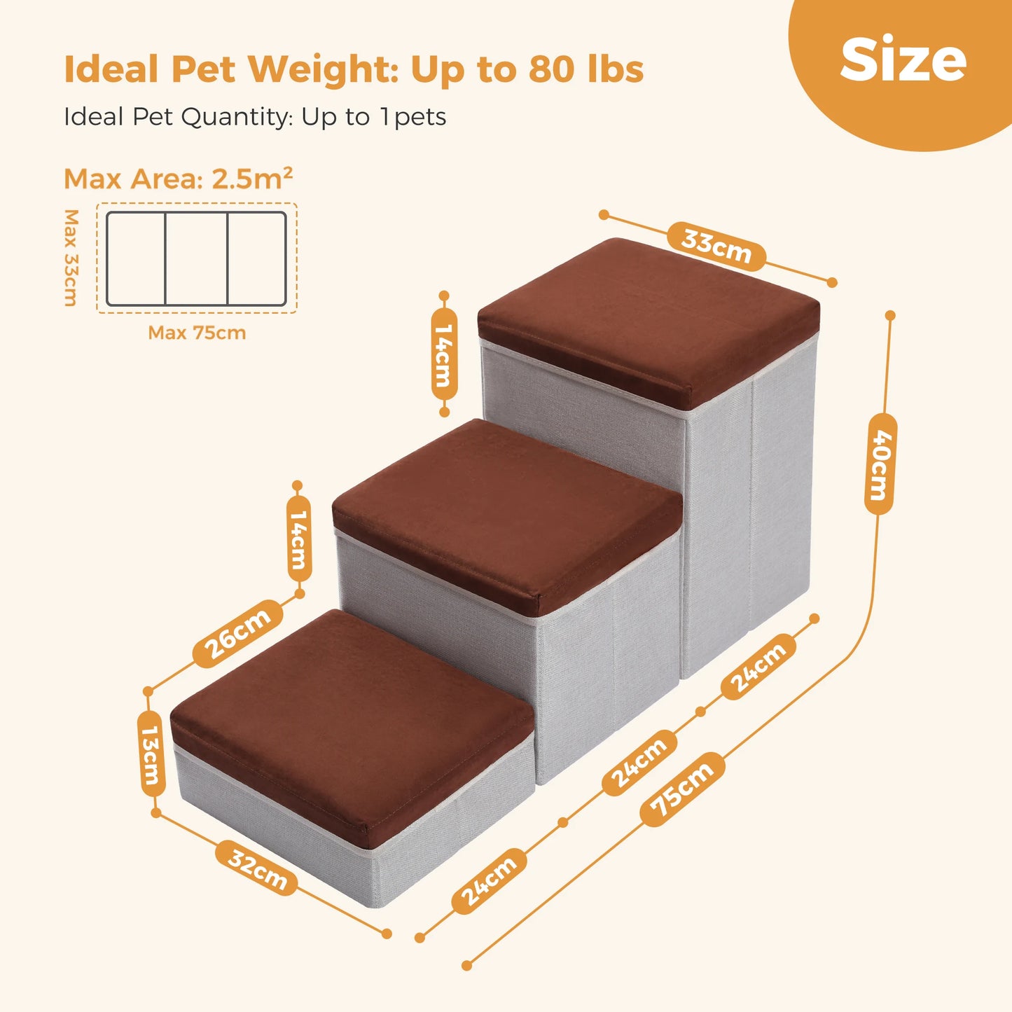 PAWZ Road Foldable Dog Stairs With Storage Ramp Indoor