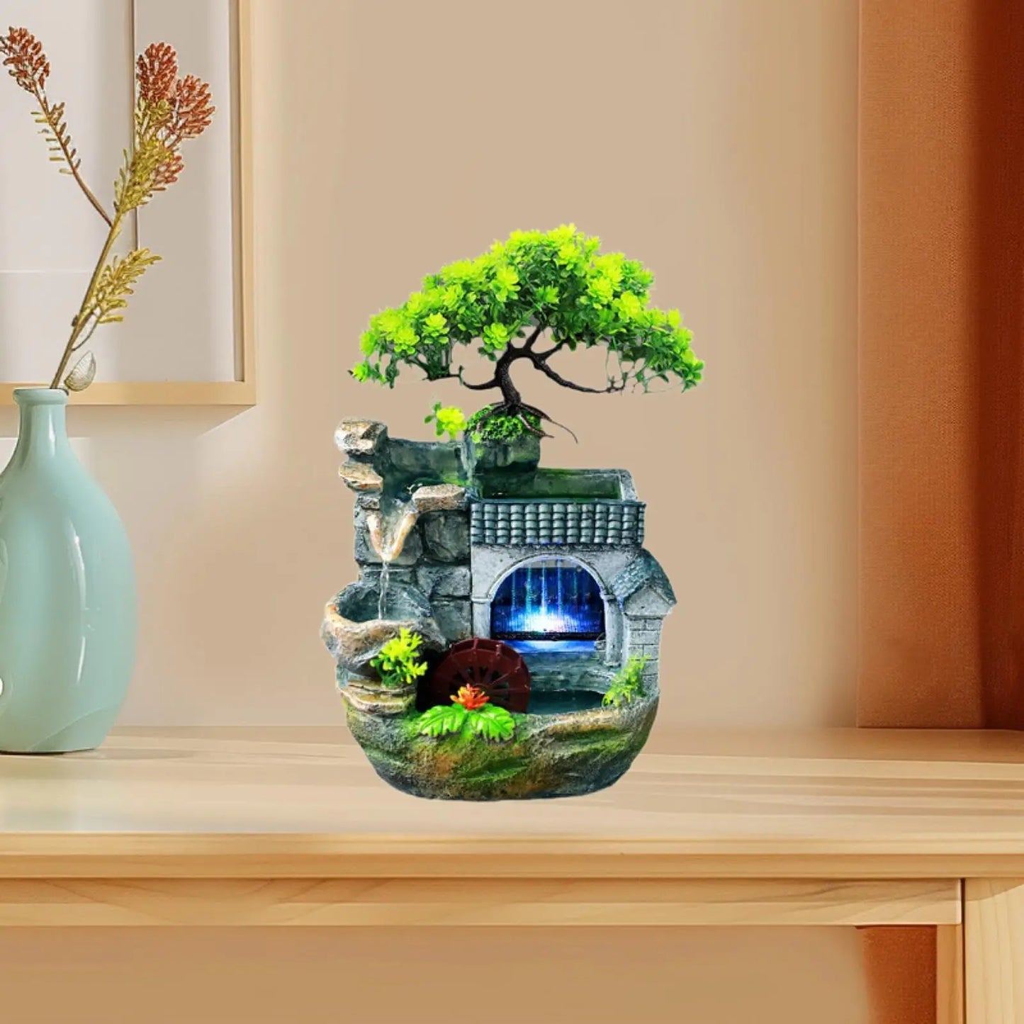 MagiDeal Tabletop Water Fountain with Colorful LED Light