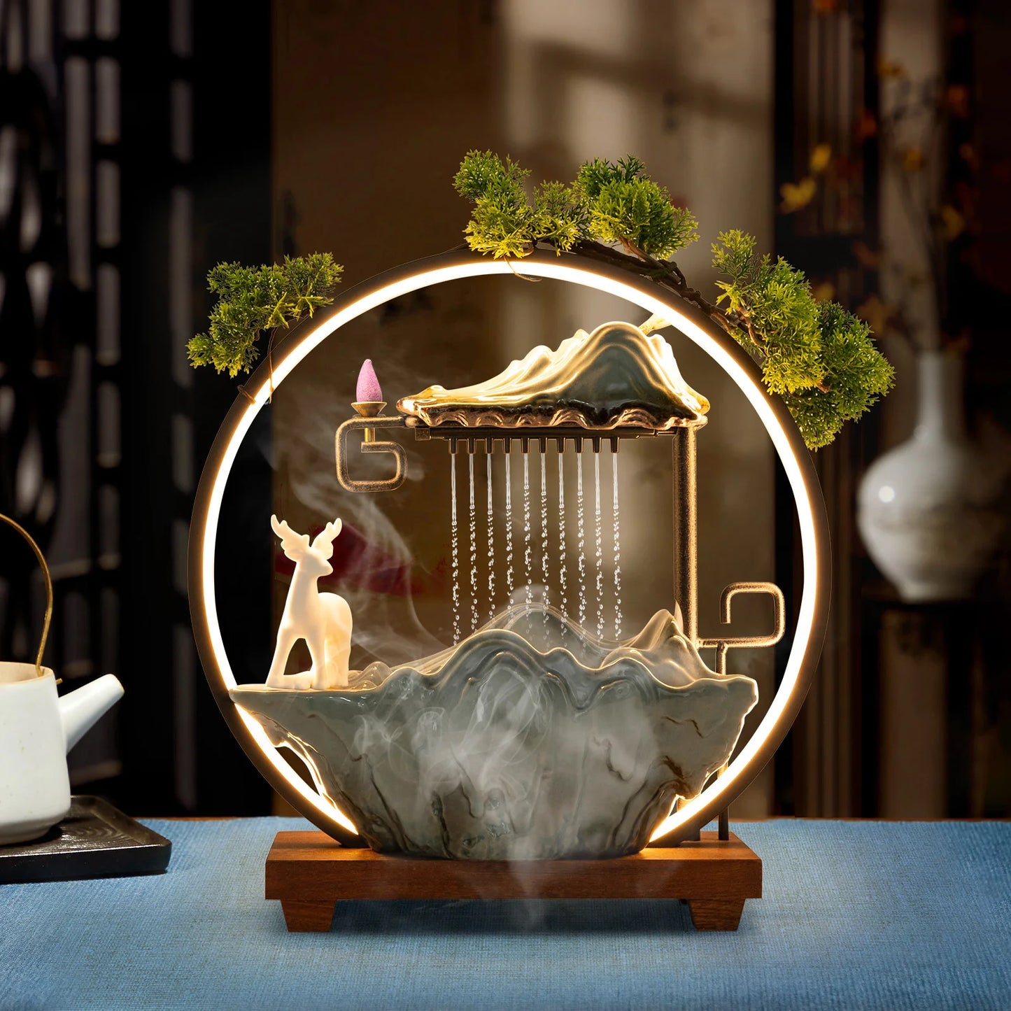 Bymaocar Tabletop LED Waterfall Fountain With Mist Maker